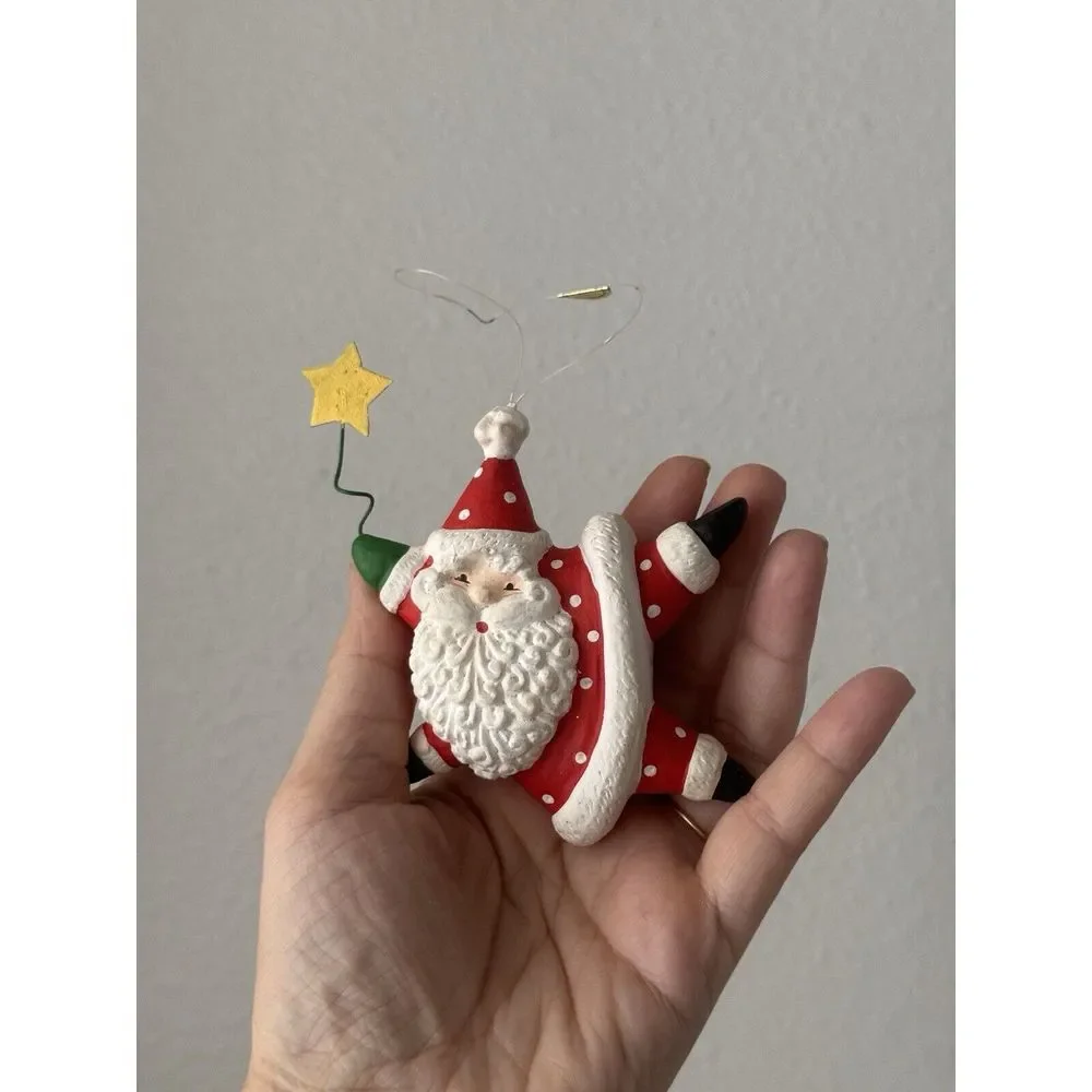 Vtg Y2k Santa Claus Star Shaped Christmas Ornament‎ Polkadot Whimsy Art